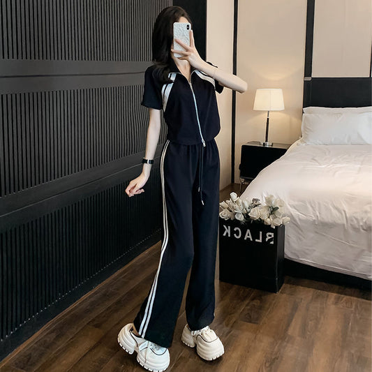 Loose Fashion Age-reducing Casual Sporty Wide-leg Pants Two-piece Set