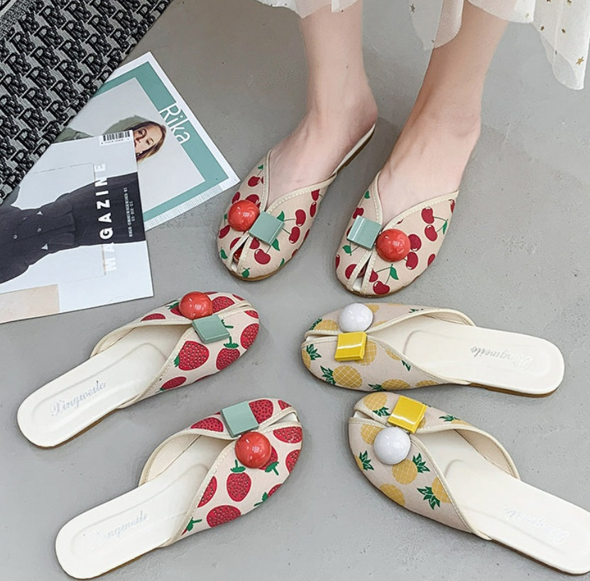 Strawberry Slippers Women's Flat Out Cherry Toe Cap Semi Slipper Fish Mouth Beach