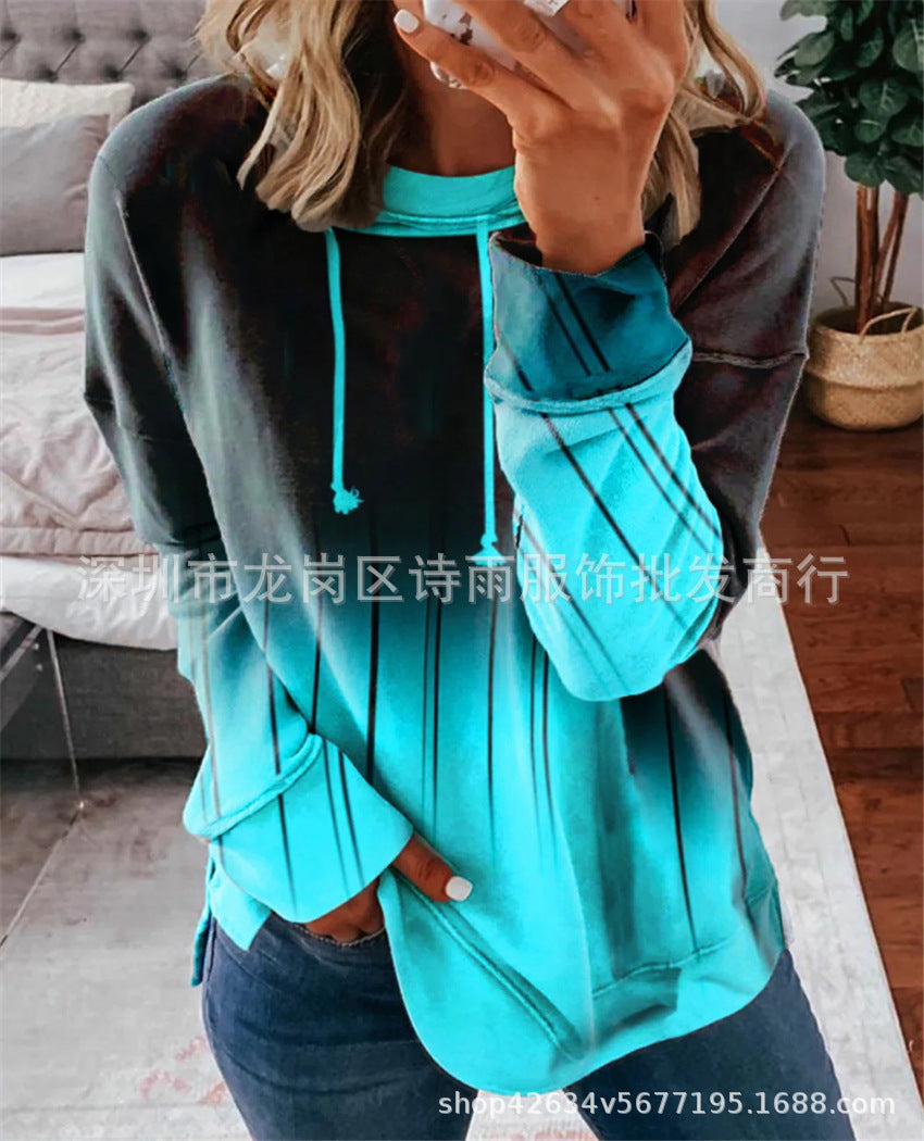 Rundhalset Løs Gradientprint Casual Sweatshirt