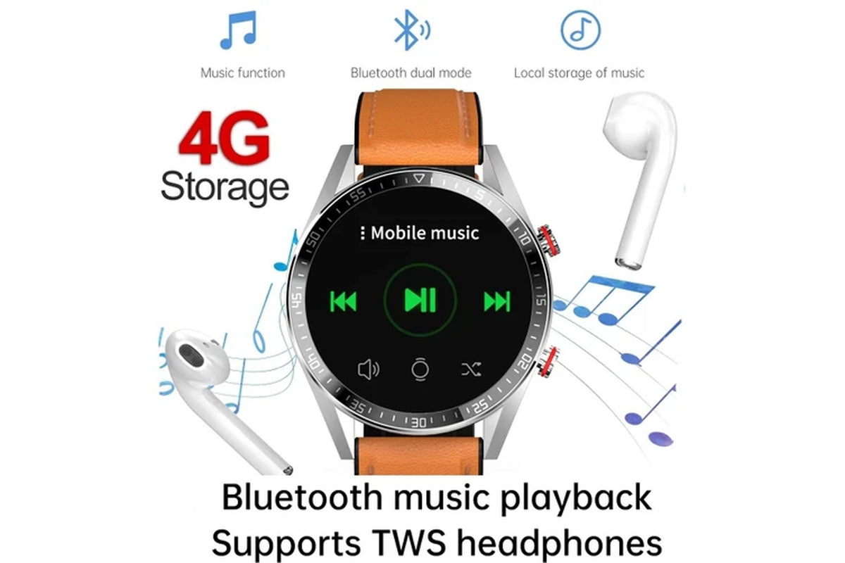 454*454 AMOLED Screen Smart Watch Always Display the Time Bluetooth Call Local Music Smartwatch for Men Android TWS Earphones - Mesh Belt Silver