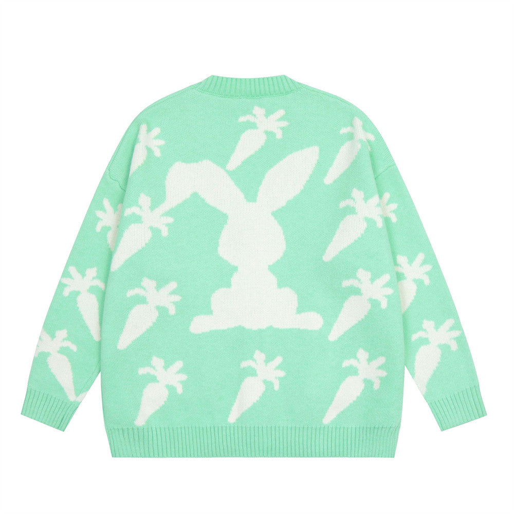 Covered With Radish Rabbit Jacquard Knitted Cardigan Boys Loose V-neck Button Sweater Coat