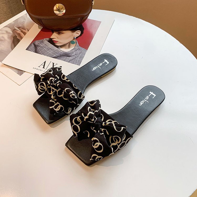 Women's Bowknot Square Head Flat Non-slip Slippers