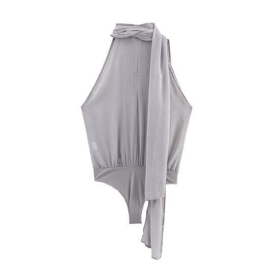 Summer European And American Style Pleated Bowknot Decoration Tulle Jumpsuit
