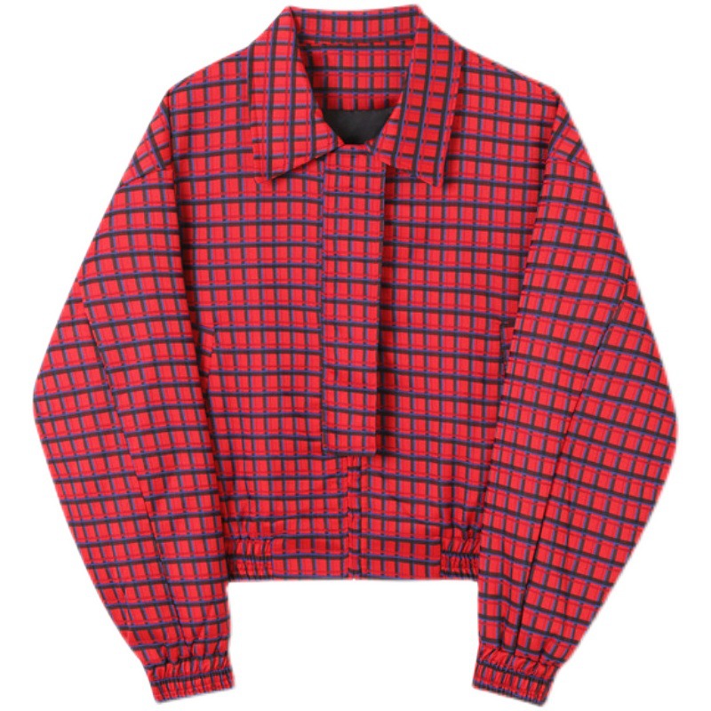 Korean Plaid Shoulder Pad Lapel Casual Coat