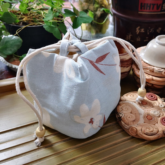 Cotton-linen Tea Set Bag With National Wind-drawn Rope Bundle Mouth