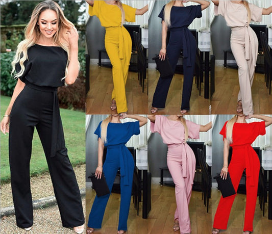 Sommermode Blondeknap Kortærmet Dame Jumpsuit