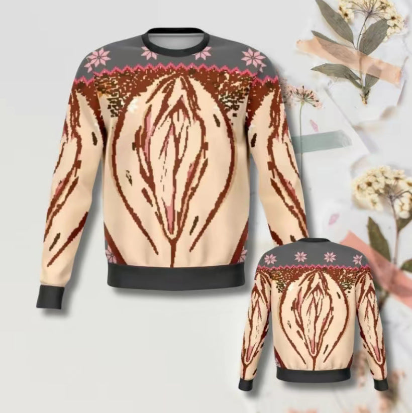 Christmas-themed Print Loose-fit Crewneck Sweater
