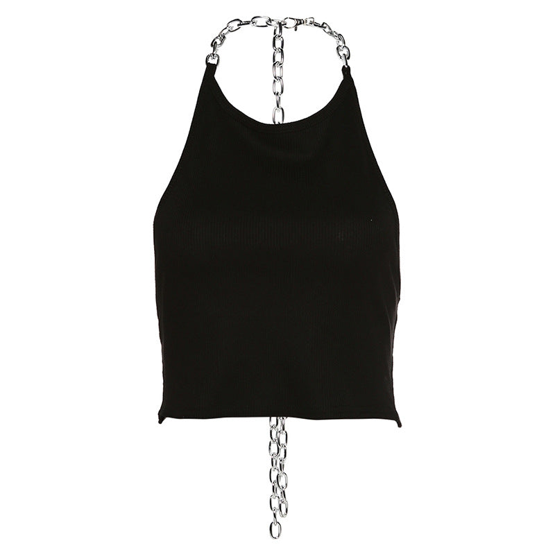 Nyankommen tanktop til kvinder med jernkæde, slim pasform, åben ryg og halterneck