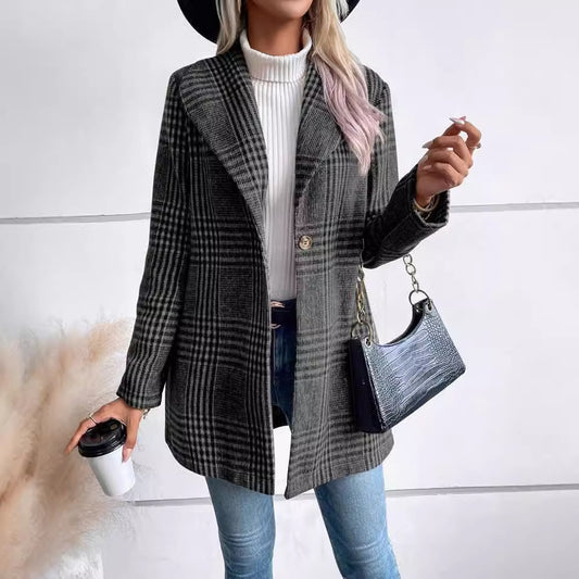 Women's Fashion Personality Woolen Plaid Coat