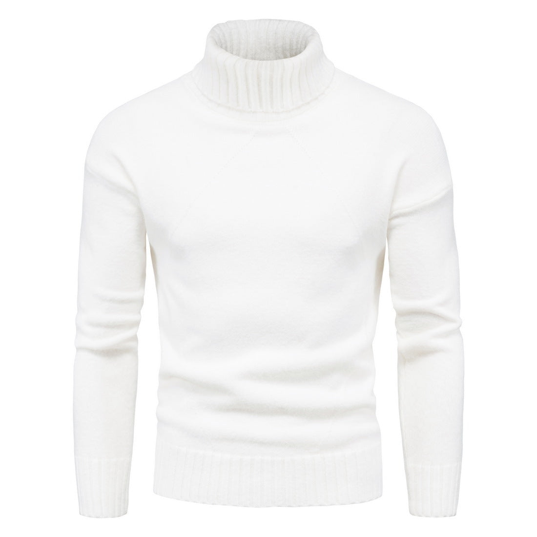 Herre ensfarvet strik højhalset sweater