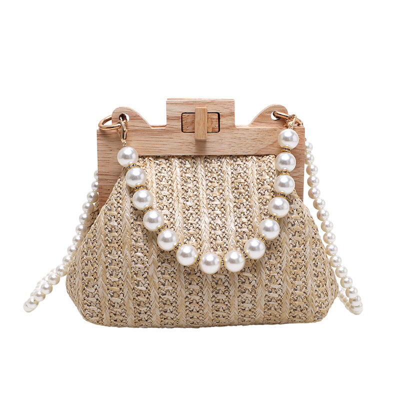 Fashion Simple Straw Pearl Chain Handbag