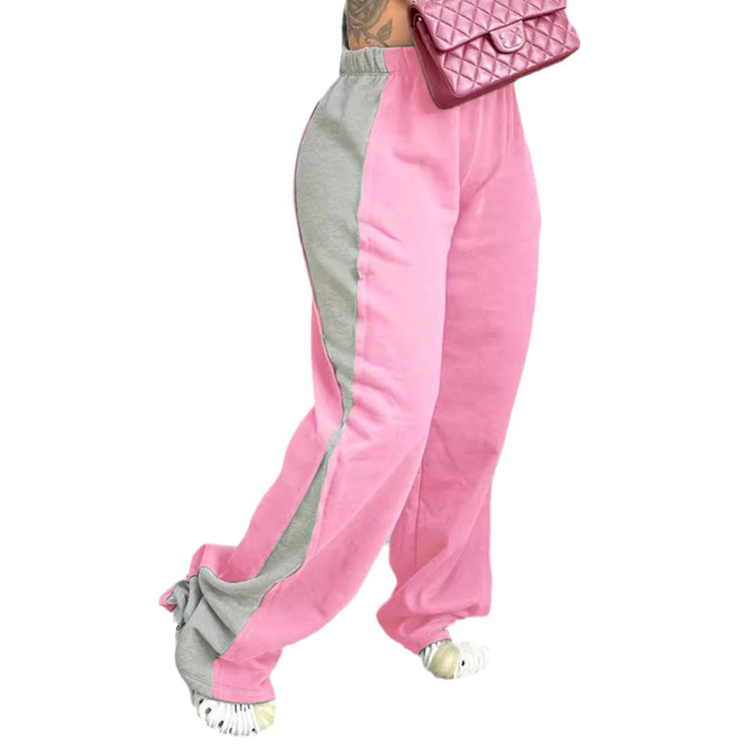 Women's Elastic Waist Colorblock All-matching Straight Wide Leg Sweatpants