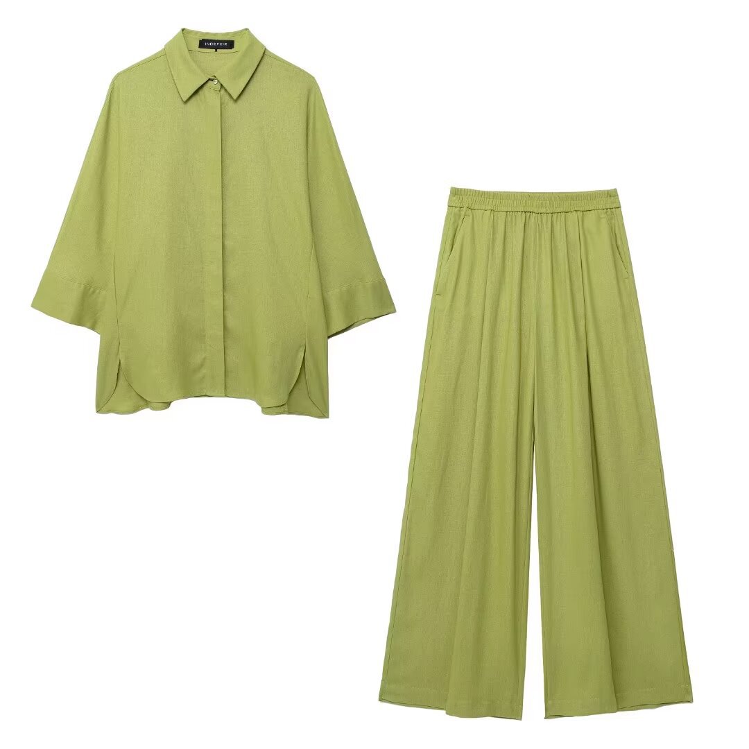 Womens Relaxed-fit Top And Wide-leg Pants Casual Set