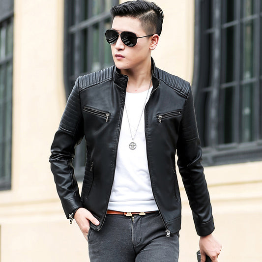 Handsome Motorcycle Leather Jacket Spring And Autumn