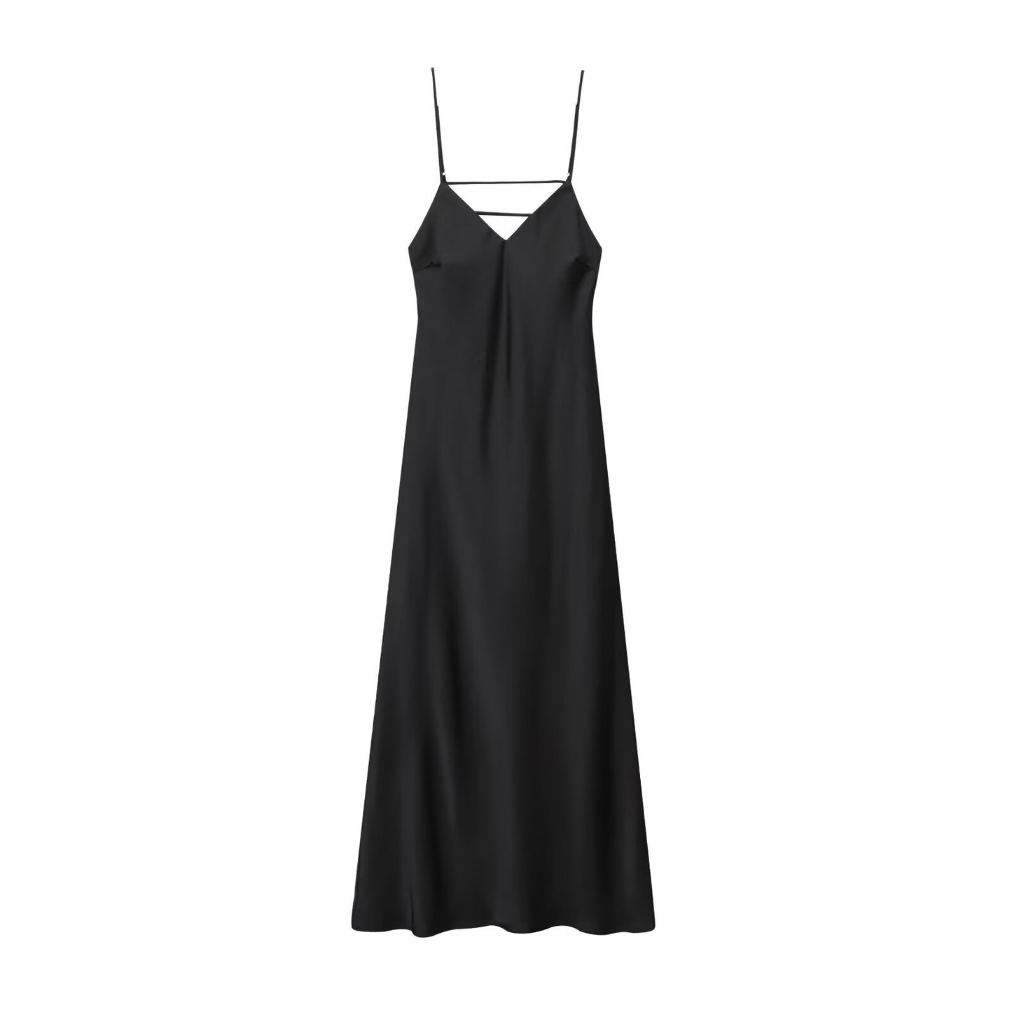 Silk Textured Solid Color Long Suspender Dress