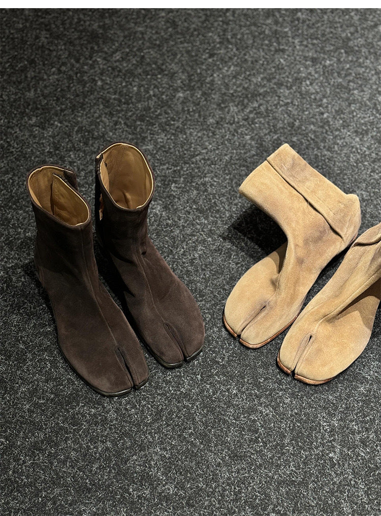 Genuine Leather Split Toe Cowboy Pleated Knight Boots