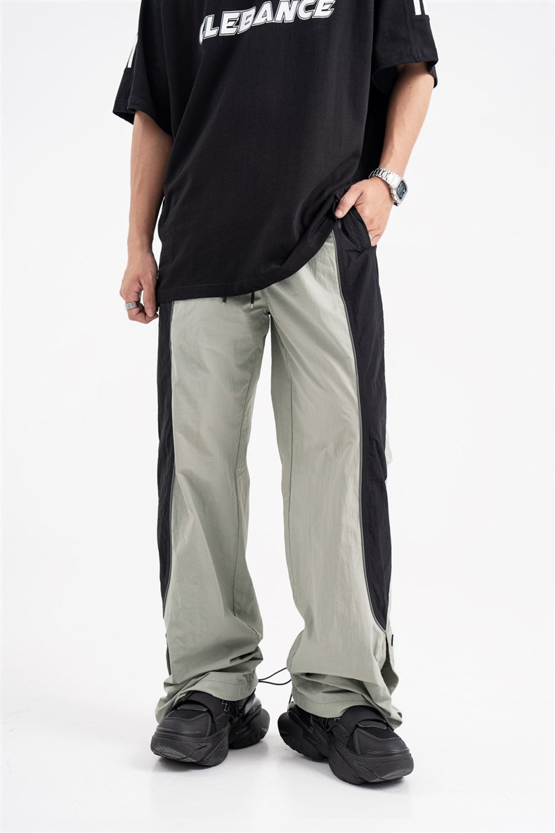 Contrast Color Track Sweatpants Snap Fastener Split Stitching Casual Trousers
