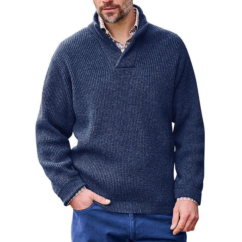 New Style Sweater Men's Solid Color High Collar Long Sleeve Sweater