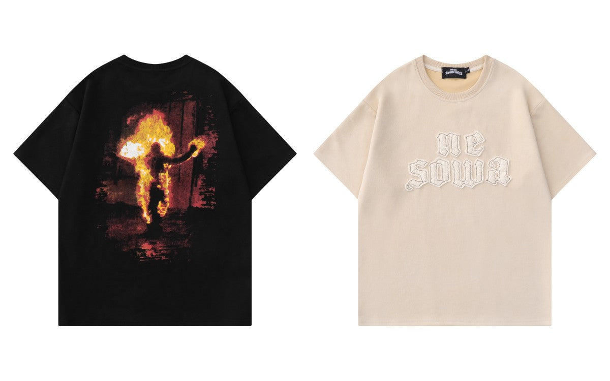 Loose Flame Portrait Printing Short Sleeve T-shirt