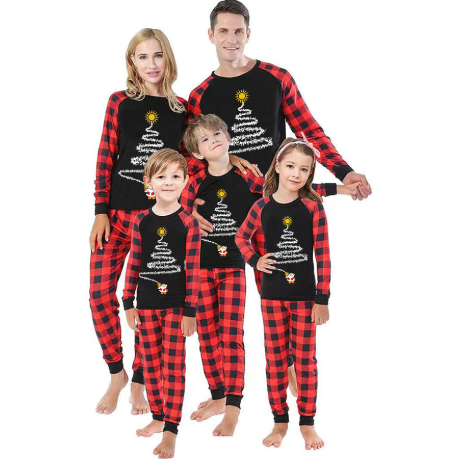 Christmas Tree Starry Plaid Print Long-sleeved Parent-child Outfit