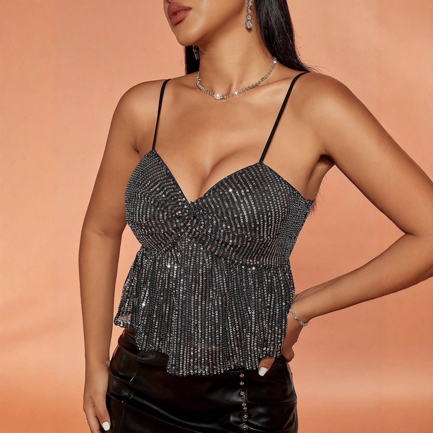 Fashionable Womens Sexy Sequin Backless Camisole
