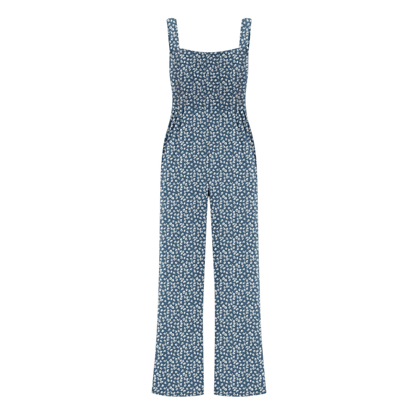Printed Overalls With Pleated Pockets