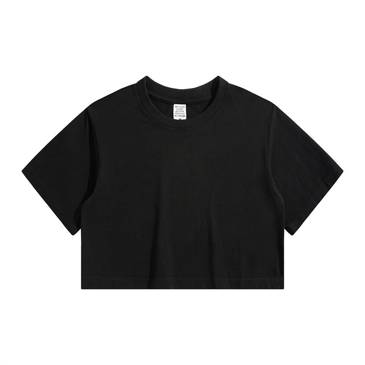 High Waist Cropped T Shirt With Navel Design