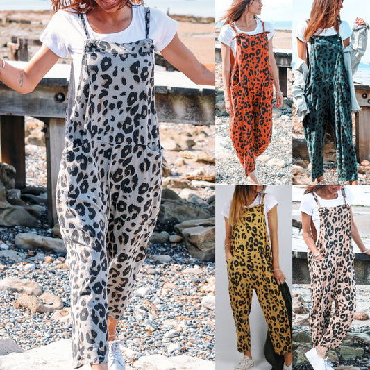 Leopardprintet Løs Jumpsuit i Store Størrelser, der passer til alt
