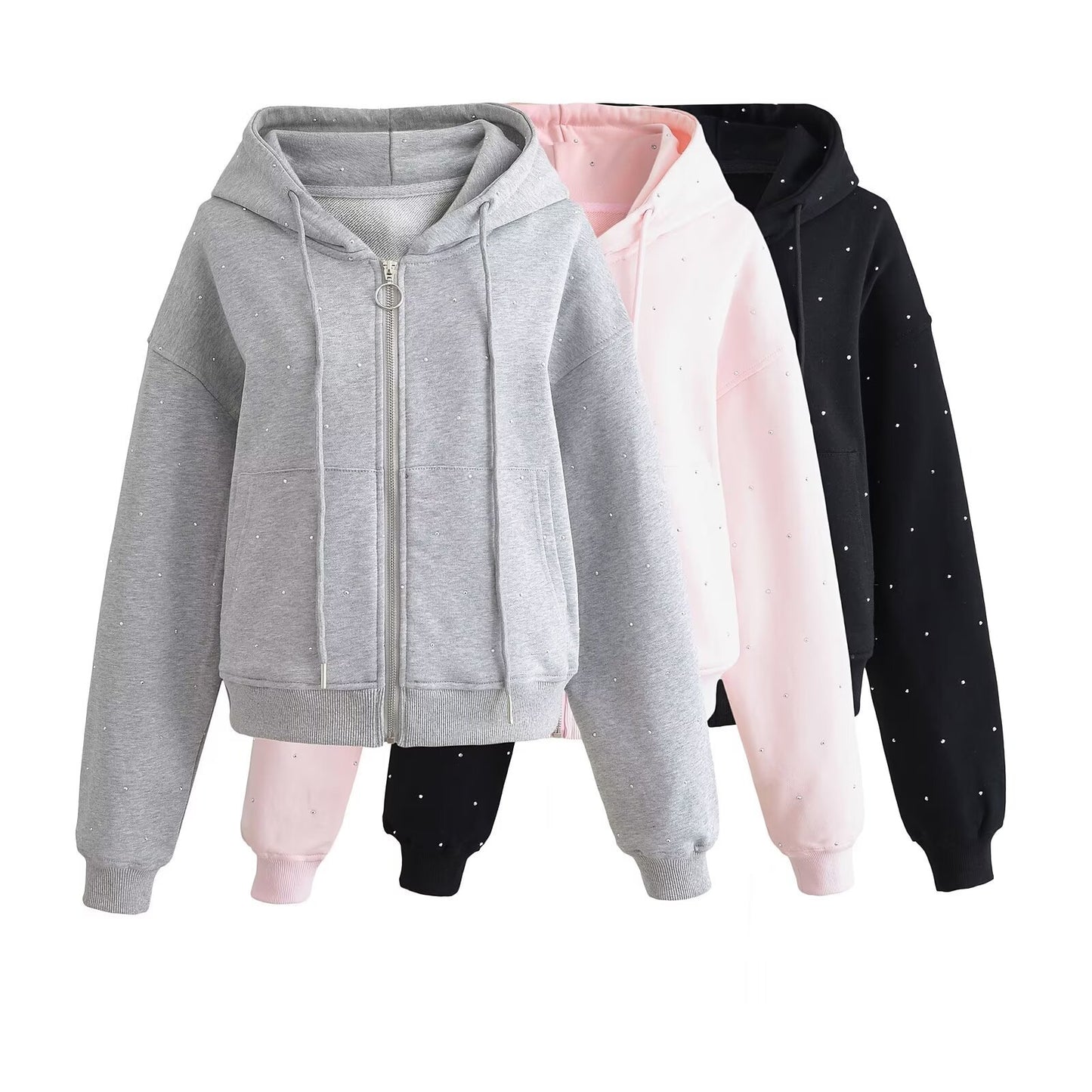 Sommer Ny Europæisk Og Amerikansk Stil Stjernefunklende Rhinestone Hættetrøje Med Snørefrakke Dame Sweater