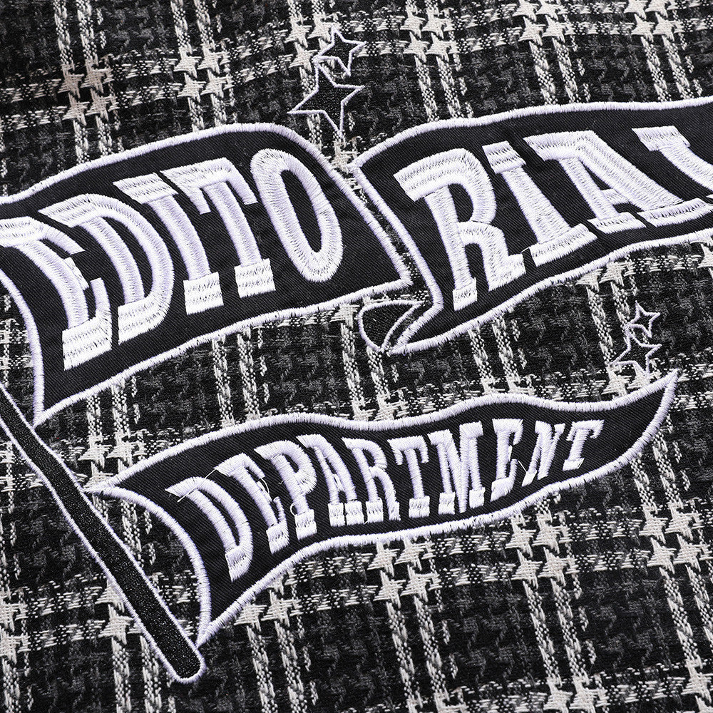 Letter Embroidery Men's Street Lapel Long Sleeve Shirt Autumn Loose Fine Plaid Shirt