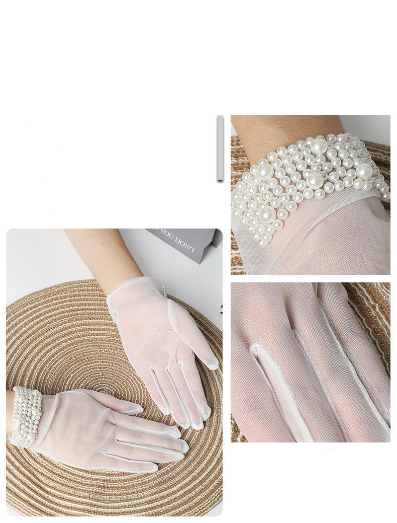 Short Yarn Cuff Beaded Gloves