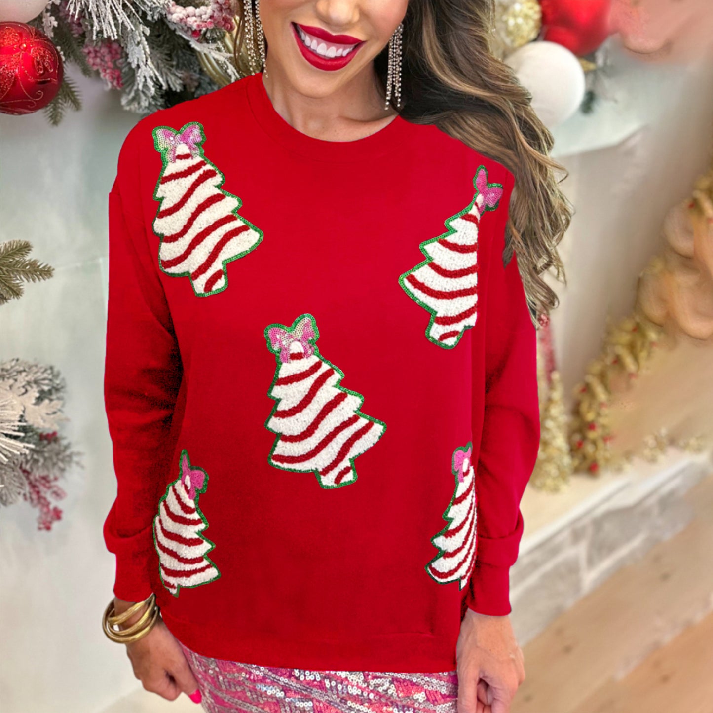 Women's Christmas Tree Decorative Sequins Sweater Casual Loose