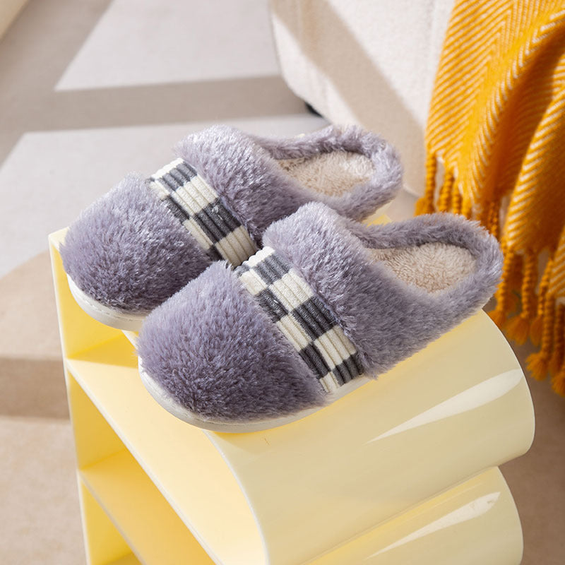 Plaid Couple Home Warm Cotton Slippers