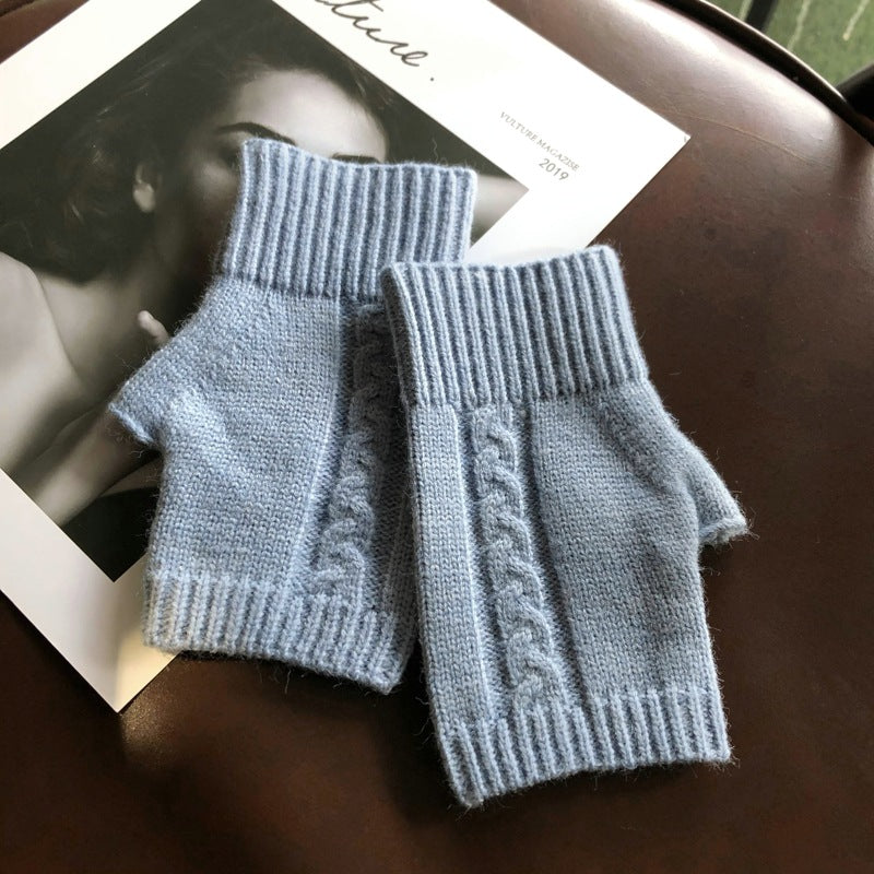 Solid Color Stretch Half Finger Knitted Gloves