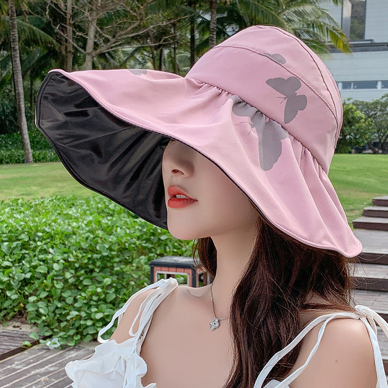 Women's Summer Large Brim Anti-ultraviolet Black Plastic Empty Top Sun Hat