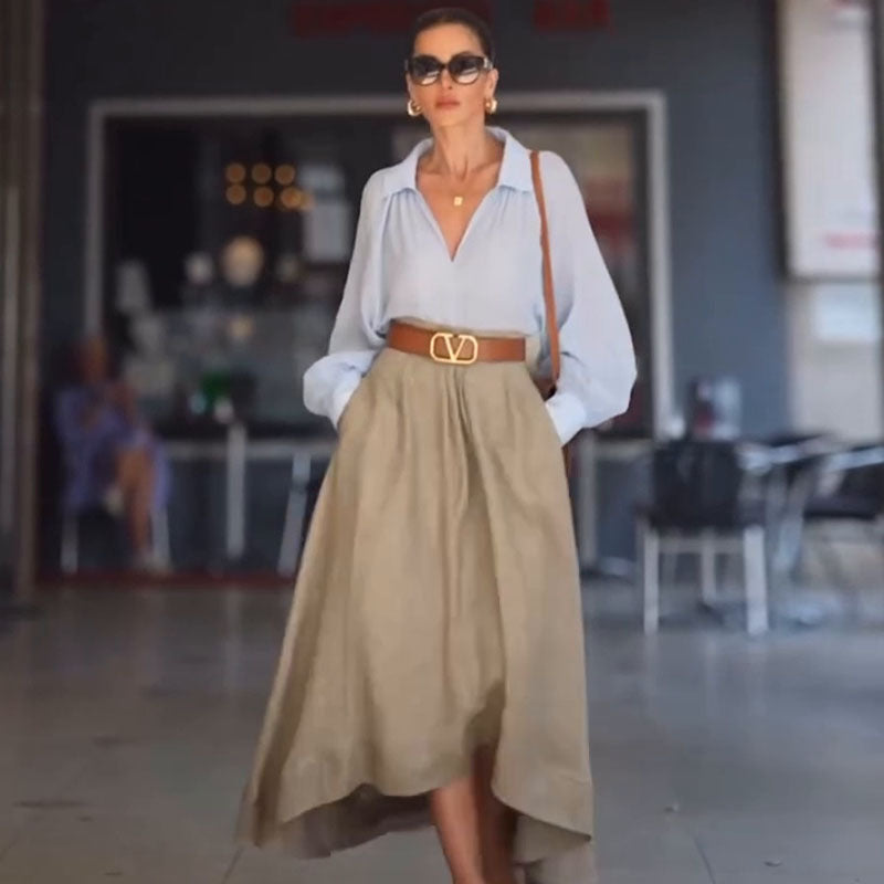 Autumn New Fashion Simple Pure Color All-matching Temperament Skirt