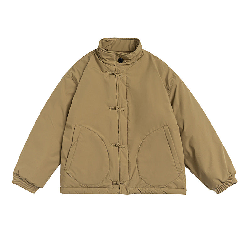 Chinese Retro Buckle Khaki Cotton-padded Loose Cotton Padded Jacket Coat
