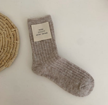 Winter Korean Style Mid Tube Pure Color Thickening Keep Warm Knit Socks