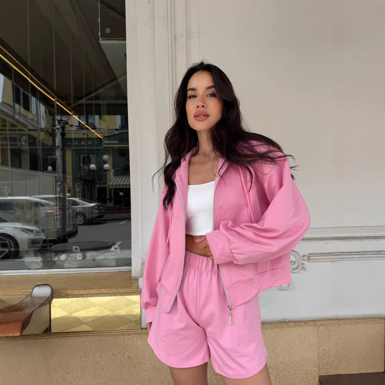 Casual Sweater Jacket And Wide Leg Shorts Two Piece Set