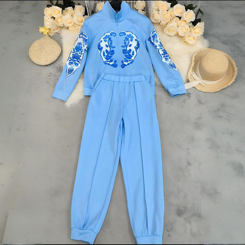 Personality Sports Casual Top And Trousers Suit