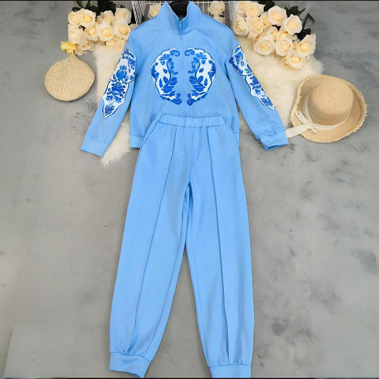 Personality Sports Casual Top And Trousers Suit