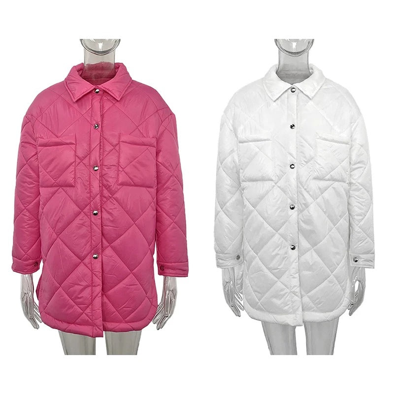 Lapel Mid-length Diamond Check Down Padded Jacket