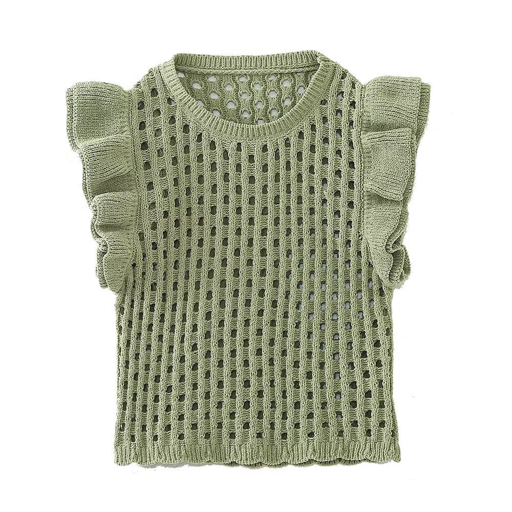 Hollow Out Layered Decorative Knitted Sweater Vest For Women