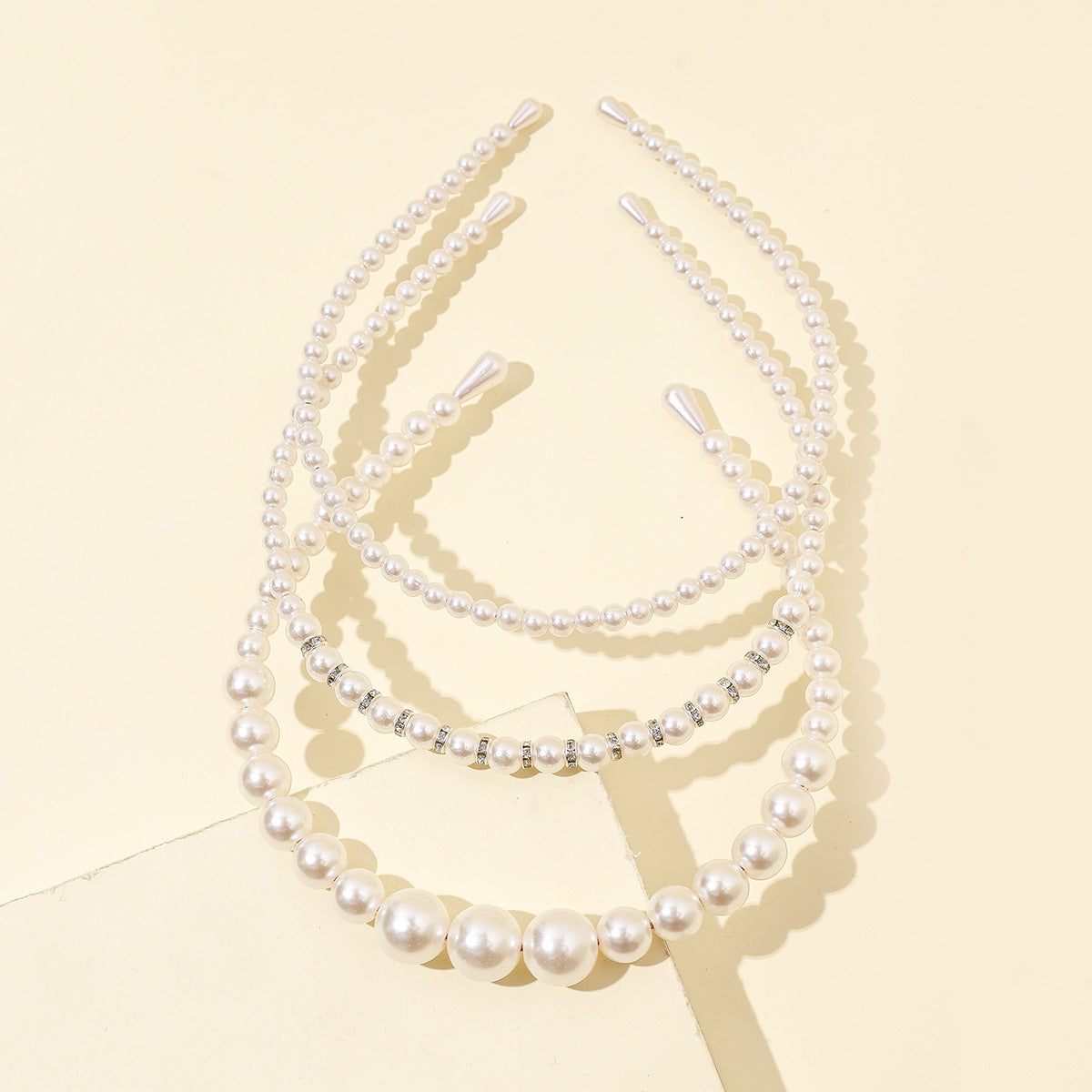 Women's Pressed Hair All-match Pearl Headband Three-piece Set