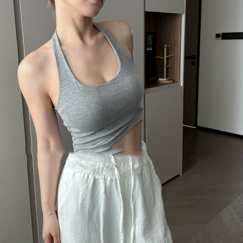 Dopamine Halter Spaghetti Stropper Vest Dame Sommer Med Brystpude Sexet Skønhed Ryg