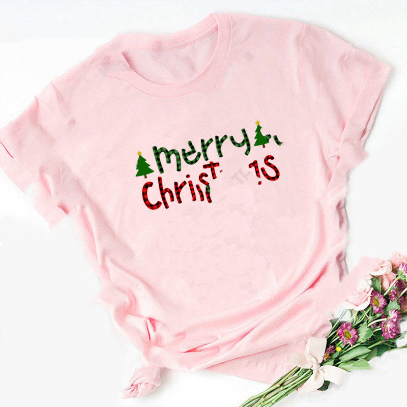 Christmas Santa Elk T-Shirt Couple Short Sleeve