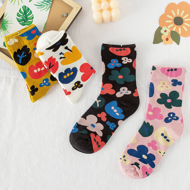 Summer Small Flower Socks Japanese Color Matching Cotton Socks Tube