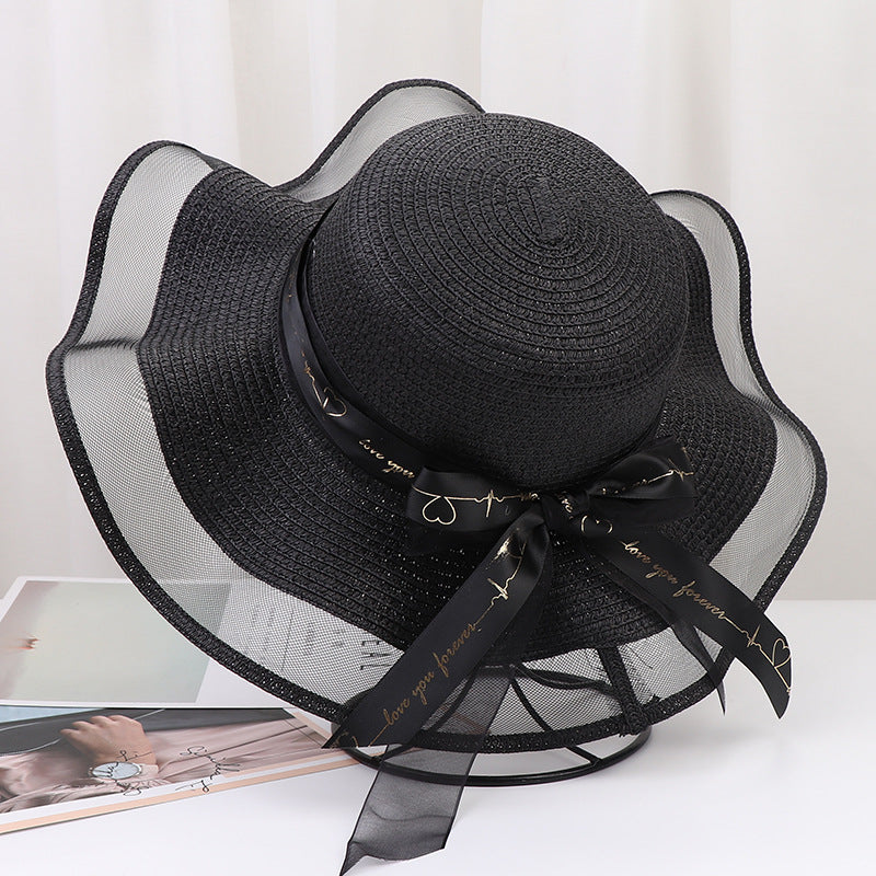 Large Eaves Bow Streamer Beach Hat Women's Outdoor Sun Protection Dome