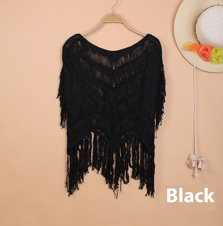 Bohemian Beach Cover-up Hollow Hand Crocheting Tassel Patchwork Top