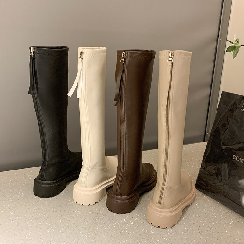 White Thick Soled Long Boots Knight